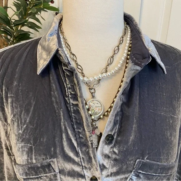 Pilcro Velvet Shirt in Silver Gray-Blue 💠 LIKE NEW Button Down - Picture 8 of 12